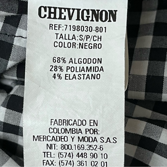 Chevignon Black White Gingham Blouse S Peplum Short Sleeve Cottagecore Preppy - Picture 8 of 10